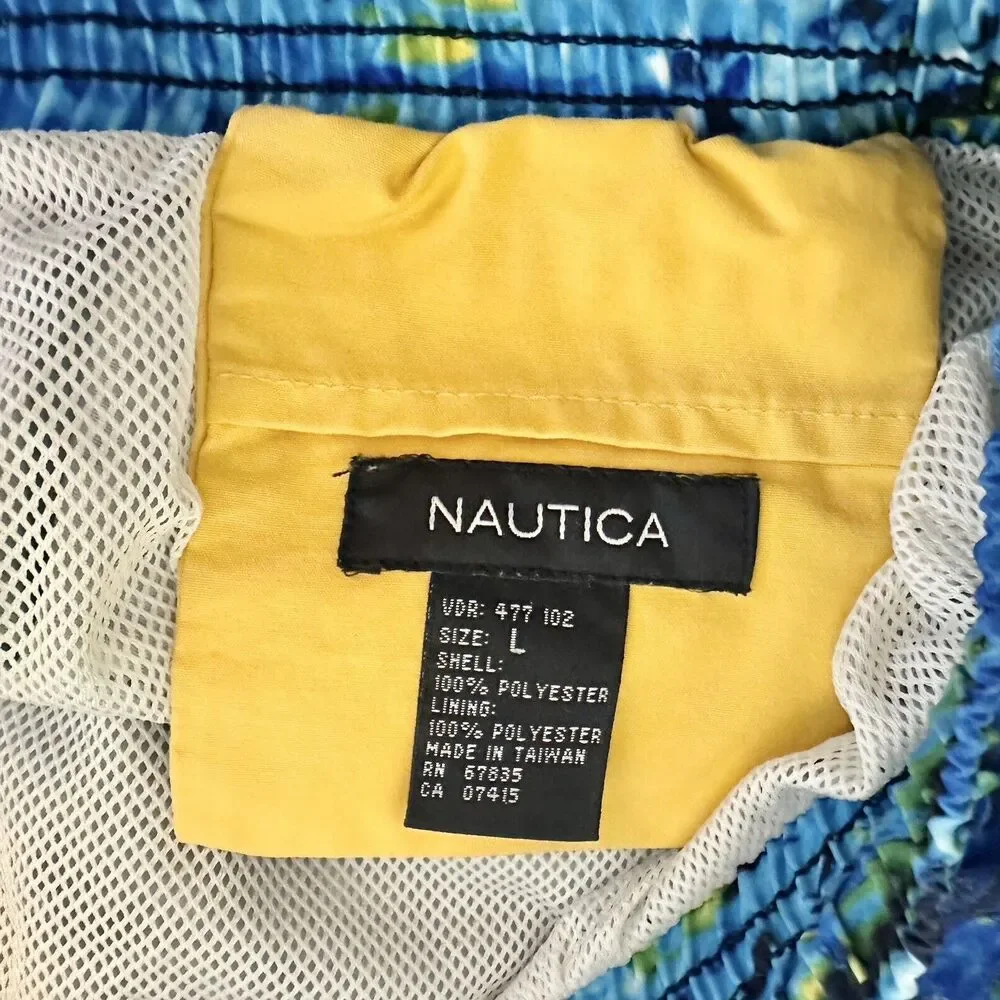 Vintage Men's Nautica Aquarium Pattern Navy‎ Swim Trunk Shorts Size Large